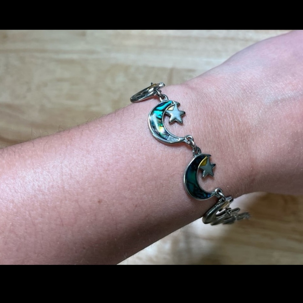 Moon and Stars Vintage Charm Bracelet Iridescent
